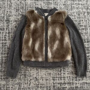 Crewcuts Faux Fur and Knit Jacket - Brown and Gray